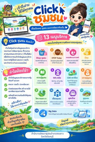 พช.สอยดาว ชวนใช้ Click ชุมชน "คลิกเดียวจบ ครบทุกเรื่องชุมชน"